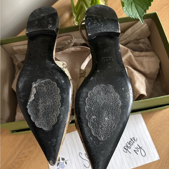 Gucci Beige Monogram Slingback Flats - Picture 3 of 6